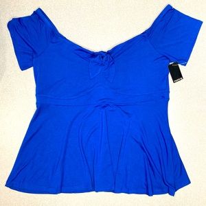 NWT! GORGEOUS Plus Size 2X Cobolt Blue SUPER SOFT Front Tie Babydoll Top